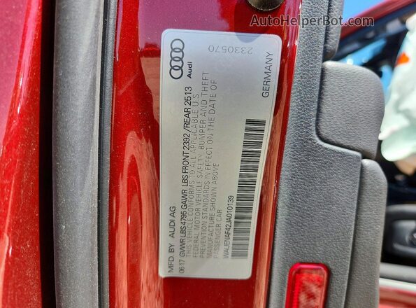 WAUENAF42JA010139 2018 AUDI A4 Burgundy Вид підкапотного простору