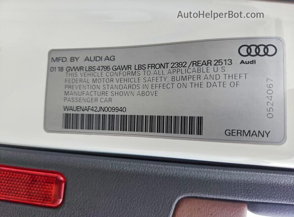 WAUENAF42JN009940 2018 AUDI A4 Белый Вид подкапотного пространства