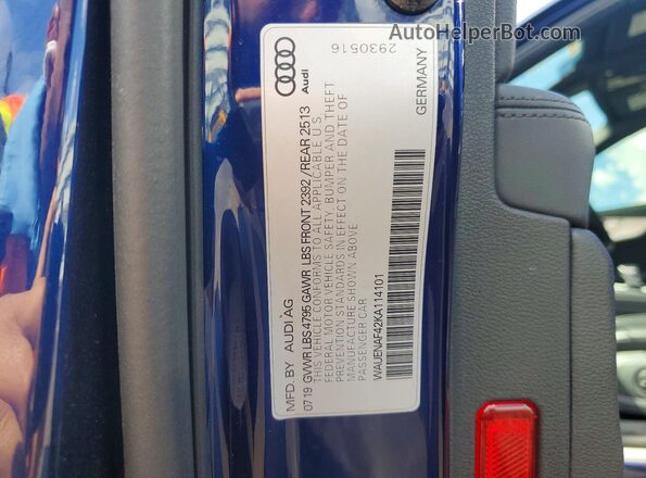WAUENAF42KA114101 2019 AUDI A4 Blue Engine compartment view
