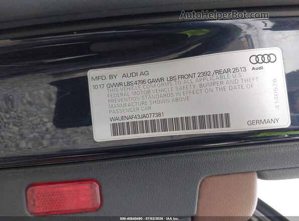 WAUENAF43JA077381 2018 AUDI A4 Dark Blue Engine compartment view