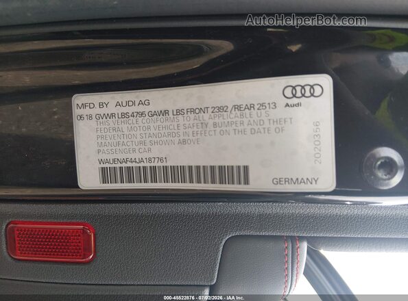 WAUENAF44JA187761 2018 AUDI A4 Черный Вид подкапотного пространства