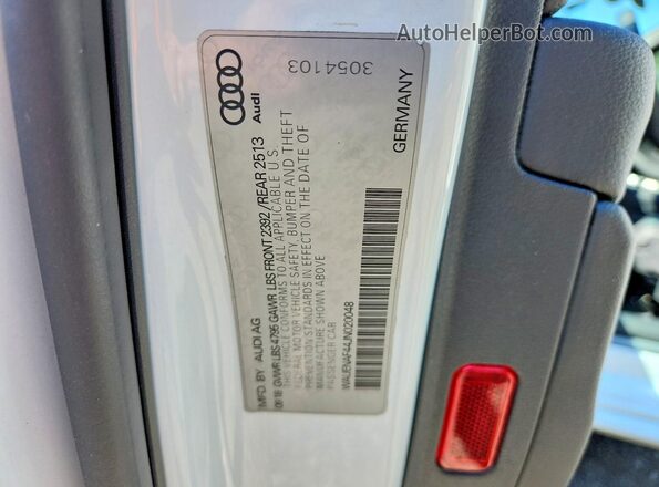 WAUENAF44JN020048 2018 AUDI A4 White VIN sticker view