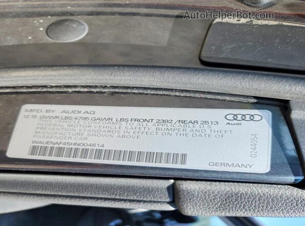 WAUENAF45HN004614 2017 AUDI A4 Угольный Вид подкапотного пространства