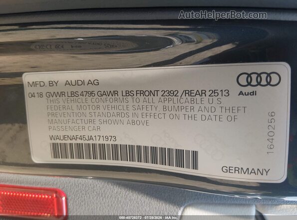 WAUENAF45JA171973 2018 AUDI A4 Gray Engine compartment view