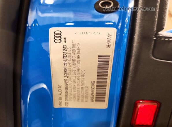 WAUENAF45LN010809 2020 AUDI A4 Blue Вид наклейки з VIN-кодом