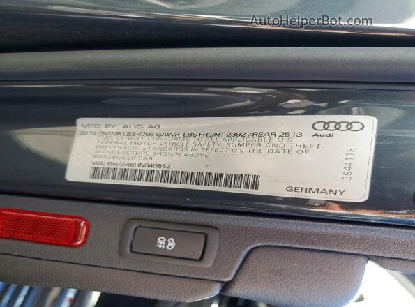 WAUENAF46HN040862 2017 AUDI A4 Gray Вид підкапотного простору