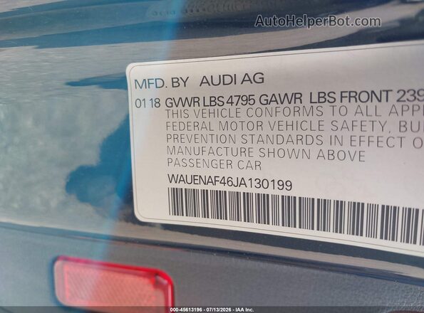 WAUENAF46JA130199 2018 AUDI A4 Blue Widok komory silnika