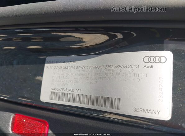 WAUENAF46JN001033 2018 AUDI A4 Black ძრავის განყოფილების ხედი