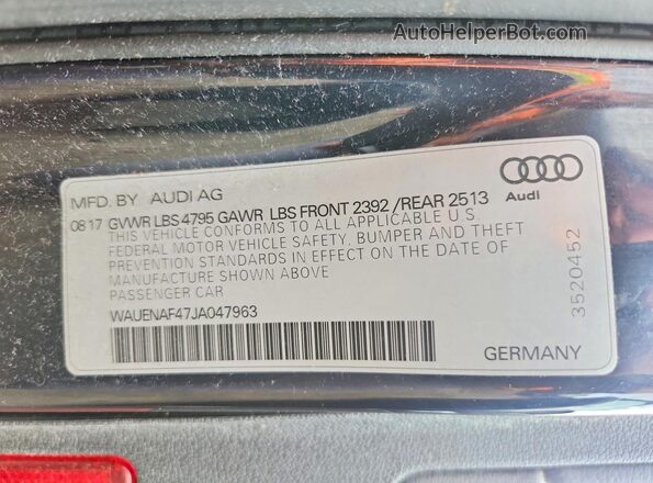 WAUENAF47JA047963 2018 AUDI A4 Blue VIN sticker view