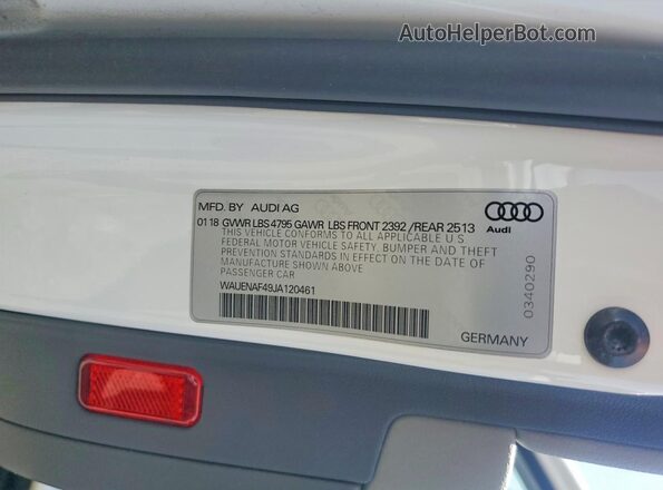 WAUENAF49JA120461 2018 AUDI A4 White Շարժիչի բաժամունքի տեսք