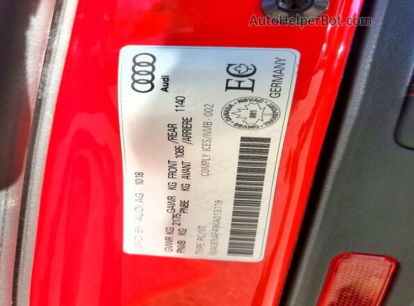 WAUENAF49KA013119 2019 AUDI A4 Red ძრავის განყოფილების ხედი