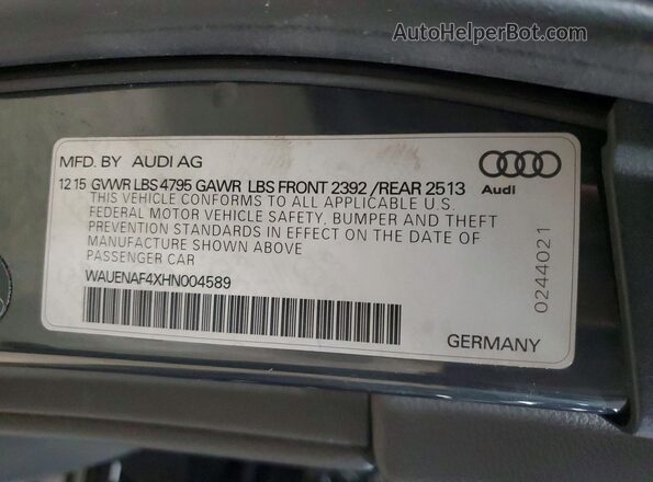 WAUENAF4XHN004589 2017 AUDI A4 Gray Շարժիչի բաժամունքի տեսք