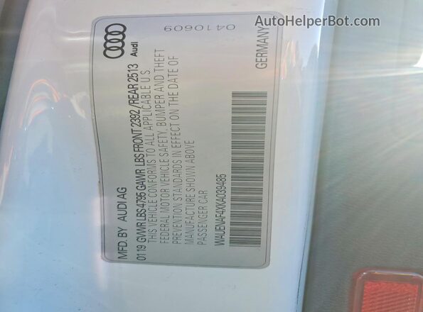 WAUENAF4XKA039485 2019 AUDI A4 White Widok komory silnika