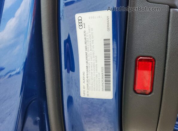 WAUENCF52KA057323 2019 AUDI A5 Blue Вид наклейки з VIN-кодом