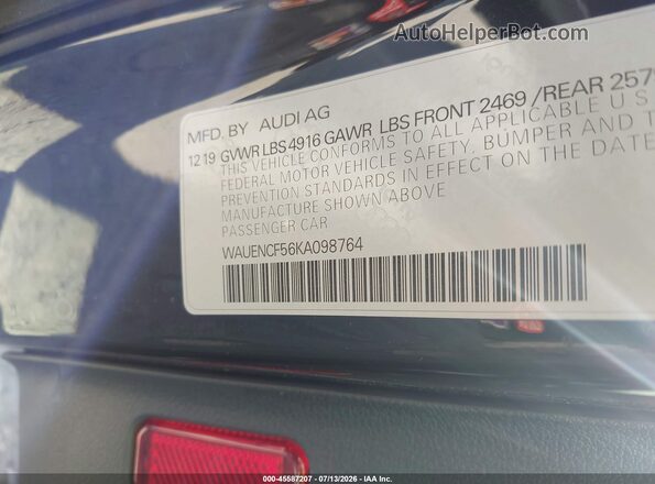 WAUENCF56KA098764 2019 AUDI A5 Black Widok komory silnika