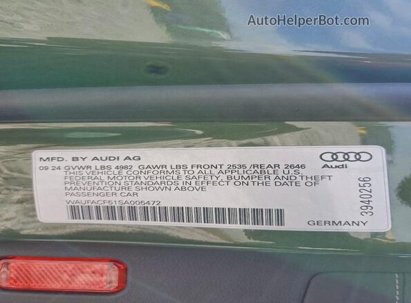 WAUFACF51SA005472 2025 AUDI A5 Зеленый Вид наклейки с VIN-кодом