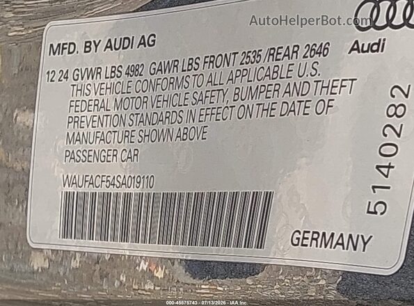 WAUFACF54SA019110 2025 AUDI OTHER Gray Շարժիչի բաժամունքի տեսք