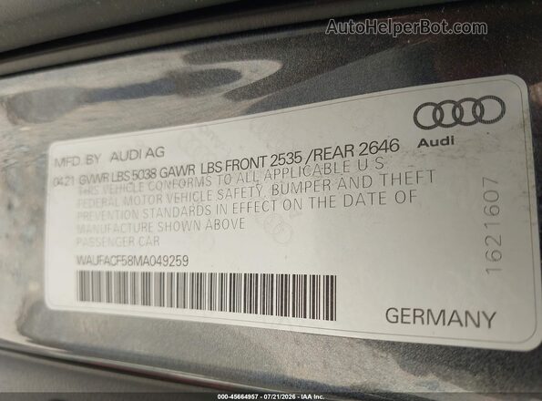 WAUFACF58MA049259 2021 AUDI OTHER Gray ძრავის განყოფილების ხედი