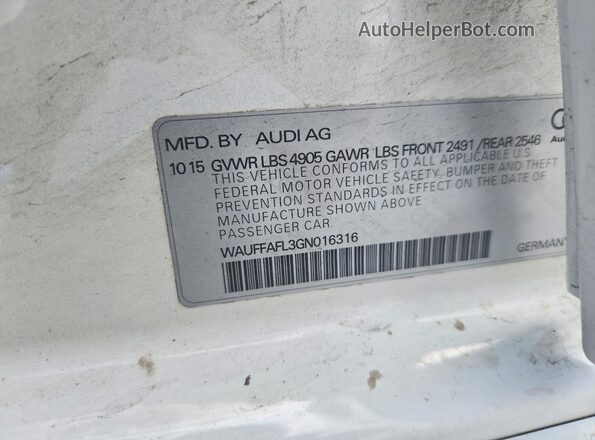 WAUFFAFL3GN016316 2016 AUDI A4 White Շարժիչի բաժամունքի տեսք