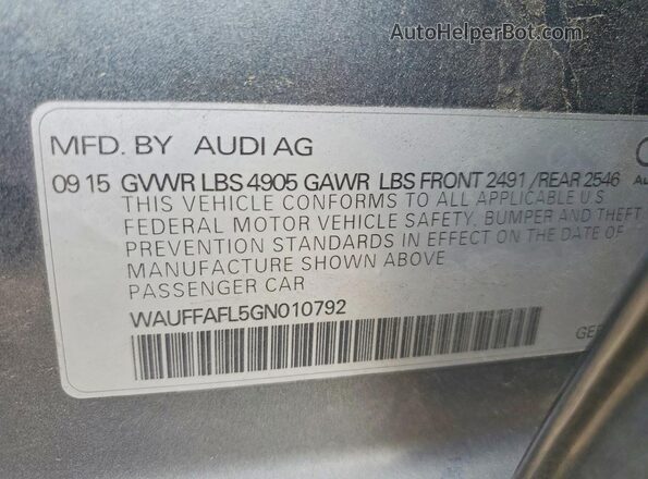 WAUFFAFL5GN010792 2016 AUDI A4 Gray Vista del compartimento del motor