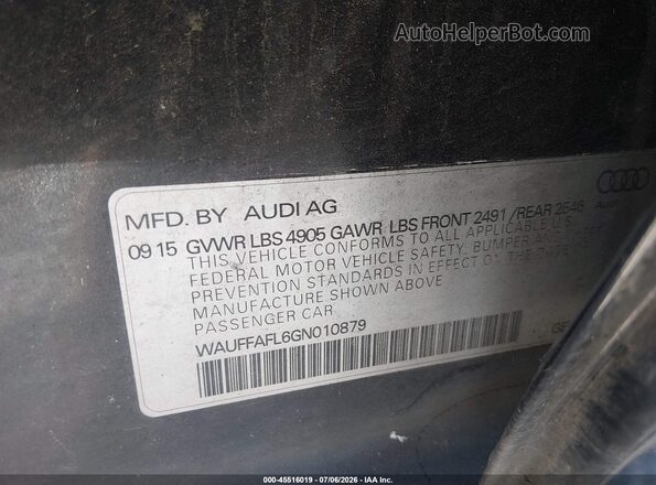WAUFFAFL6GN010879 2016 AUDI A4 Black Engine compartment view