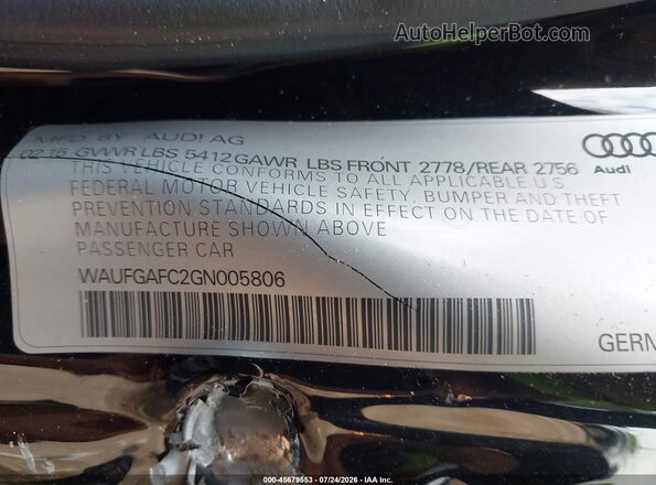 WAUFGAFC2GN005806 2016 AUDI A6 Черный Вид подкапотного пространства