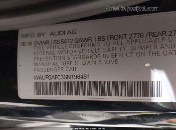 WAUFGAFC3GN196491 2016 AUDI A6 Black ძრავის განყოფილების ხედი