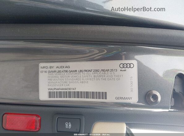 WAUFNAF44HA030147 2017 AUDI A4 Gray ძრავის განყოფილების ხედი