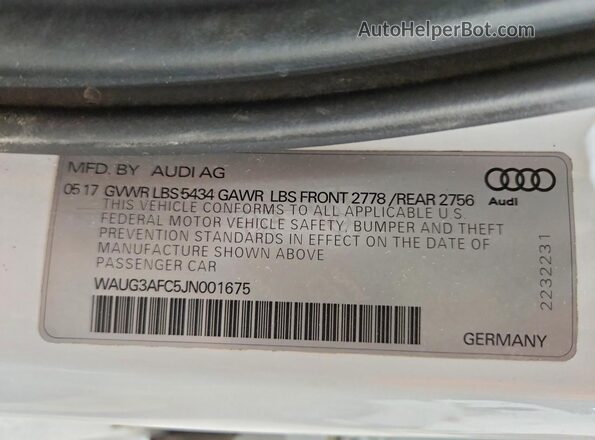 WAUG3AFC5JN001675 2018 AUDI A6 White Widok komory silnika