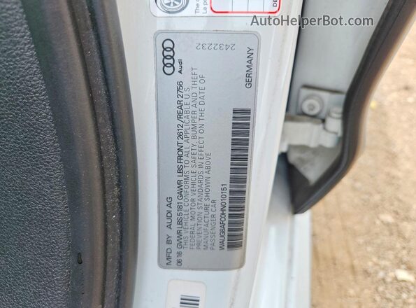 WAUG8AFC0HN010151 2017 AUDI A6 White VIN sticker view