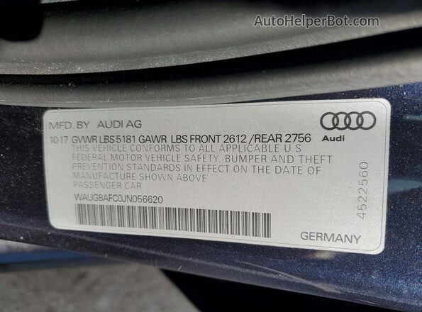 WAUG8AFC0JN056620 2018 AUDI A6 Black Engine compartment view
