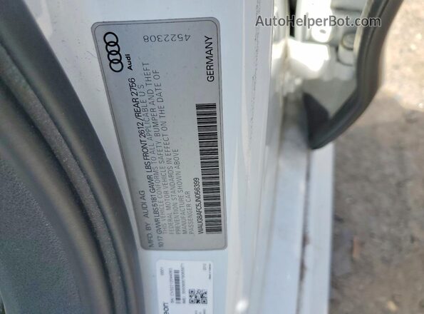 WAUG8AFC5JN056399 2018 AUDI A6 White Widok naklejki z numerem VIN