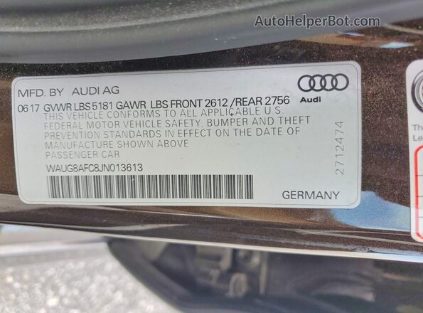 WAUG8AFC8JN013613 2018 AUDI A6 Brown Engine compartment view