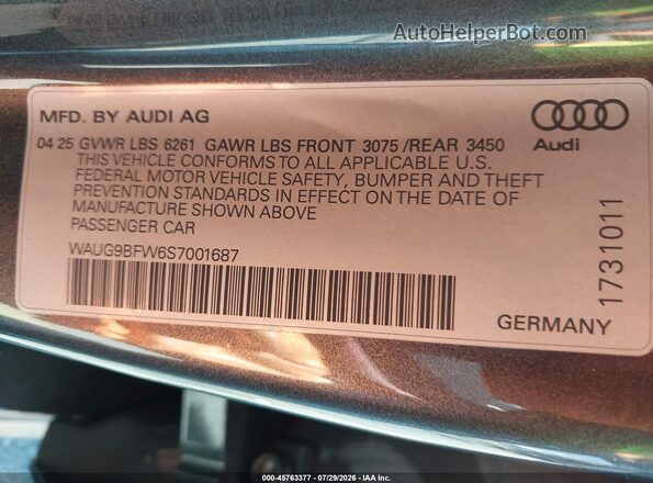 WAUG9BFW6S7001687 2025 AUDI S E-TRON GT Brown Вид підкапотного простору