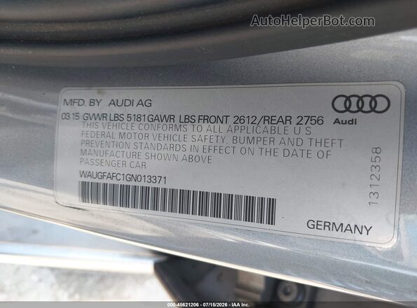 WAUGFAFC1GN013371 2016 AUDI A6 Silver ძრავის განყოფილების ხედი