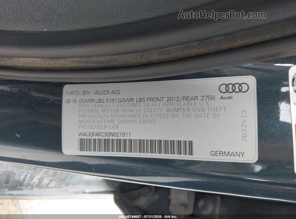 WAUGFAFC3GN021911 2016 AUDI A6 Серый Вид подкапотного пространства