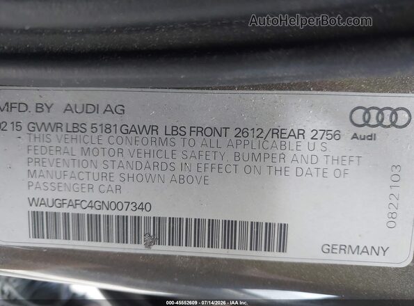 WAUGFAFC4GN007340 2016 AUDI A6 Tan Вид підкапотного простору