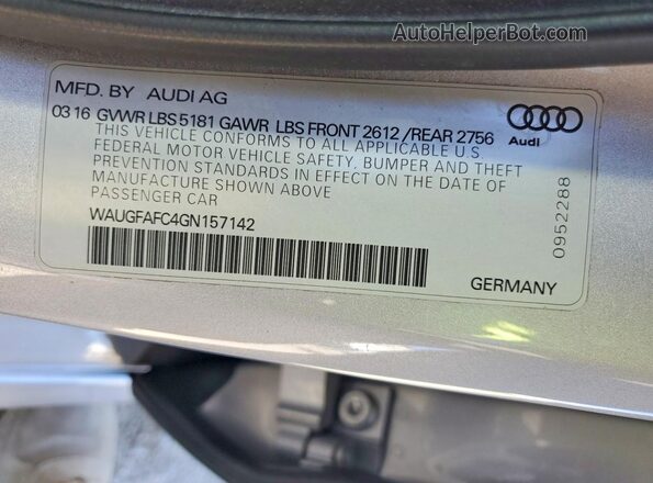 WAUGFAFC4GN157142 2016 AUDI A6 Silver Շարժիչի բաժամունքի տեսք