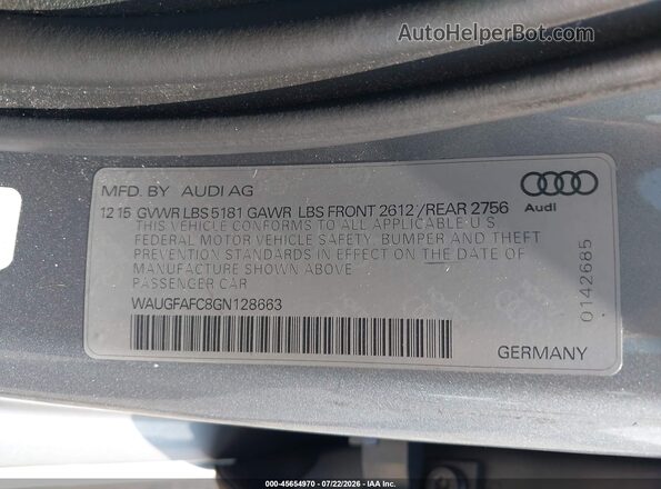 WAUGFAFC8GN128663 2016 AUDI A6 Серебряный Вид подкапотного пространства