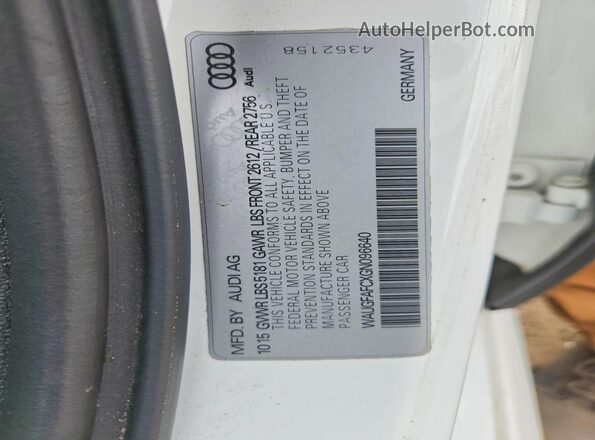 WAUGFAFCXGN096640 2016 AUDI A6 White Շարժիչի բաժամունքի տեսք