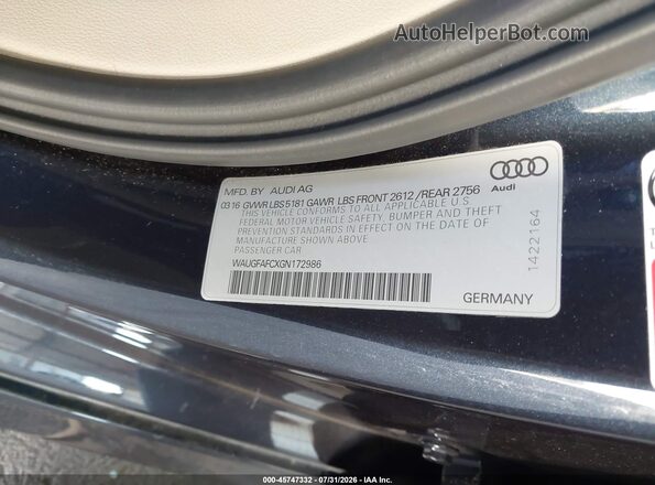 WAUGFAFCXGN172986 2016 AUDI A6 Blue Widok komory silnika