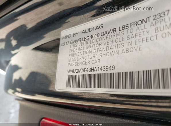 WAUGMAF43HA143949 2017 AUDI A4 Black Շարժիչի բաժամունքի տեսք