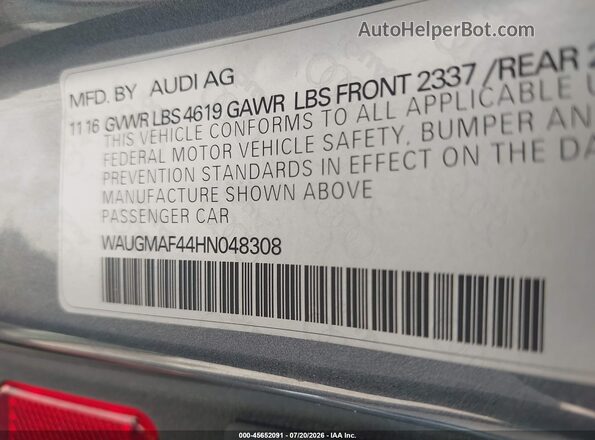 WAUGMAF44HN048308 2017 AUDI A4 Gray ძრავის განყოფილების ხედი