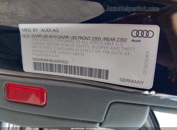 WAUGMAF48LA054323 2020 AUDI A4 Black Vista del compartimento del motor