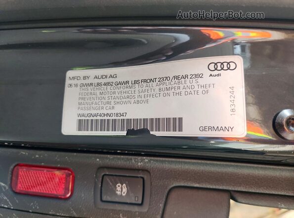 WAUGNAF40HN018347 2017 AUDI A4 Угольный Вид подкапотного пространства
