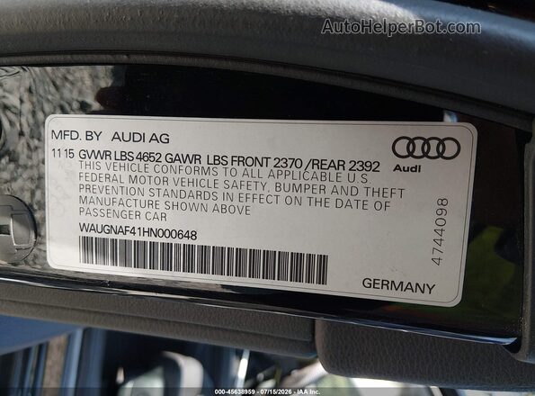 WAUGNAF41HN000648 2017 AUDI A4 Черный Вид подкапотного пространства