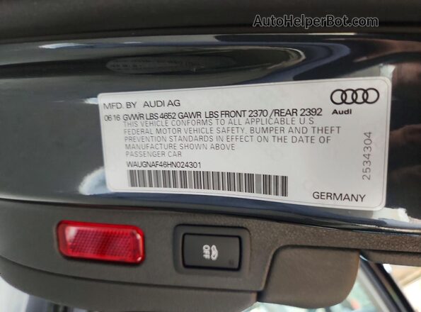 WAUGNAF46HN024301 2017 AUDI A4 Charcoal ძრავის განყოფილების ხედი