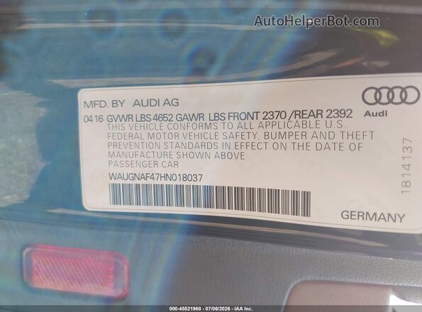 WAUGNAF47HN018037 2017 AUDI A4 Черный Вид подкапотного пространства