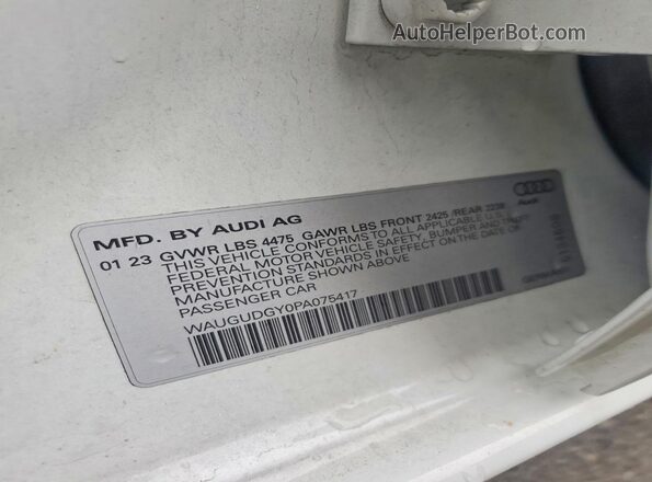 WAUGUDGY0PA075417 2023 AUDI A3 White Vista de la etiqueta del VIN