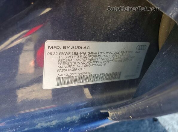 WAUGUDGY1NA096953 2022 AUDI A3 Blue Widok naklejki z numerem VIN